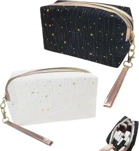 2 PACK Star Bag Makeup Cosmetic With Handle, Waterproof Moisture-proof Travel Toiletry Bag Hot Stamped Star Makeup Bag Zipper Pouch Cosmetic Organizer Bag