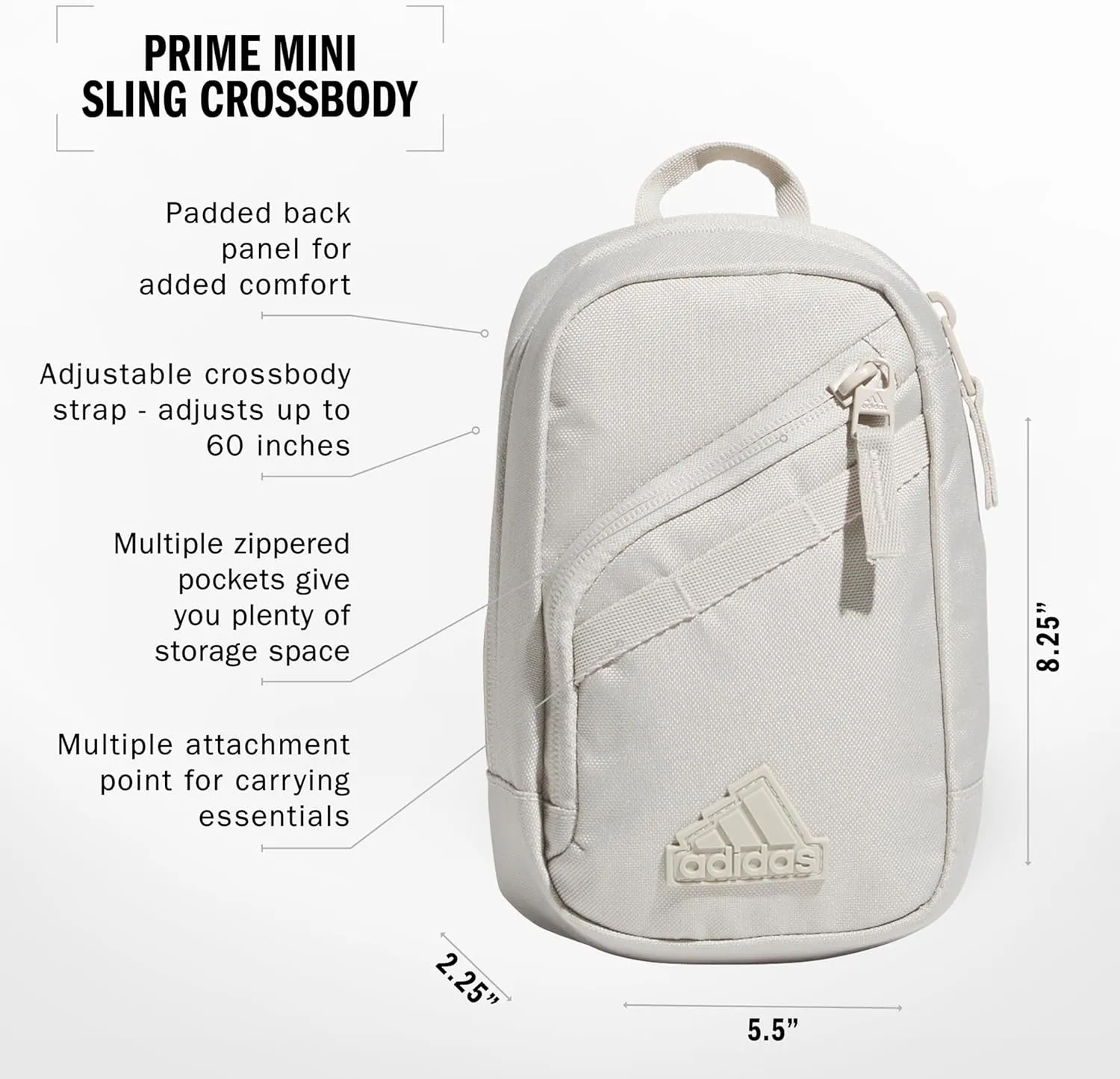 adidas Prime Mini Sling Crossbody Bag, Small Size for Festivals and Travel, Wonder Alumina Grey, OSFA