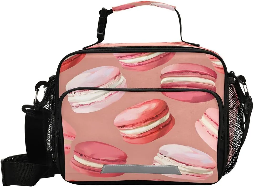 ALAZA Macaron Red Lunch Bag Reusable Insulated Cooler Lunch Tote Bag with Adjustable Shoulder Strap for Boys Girls Travel Picnic