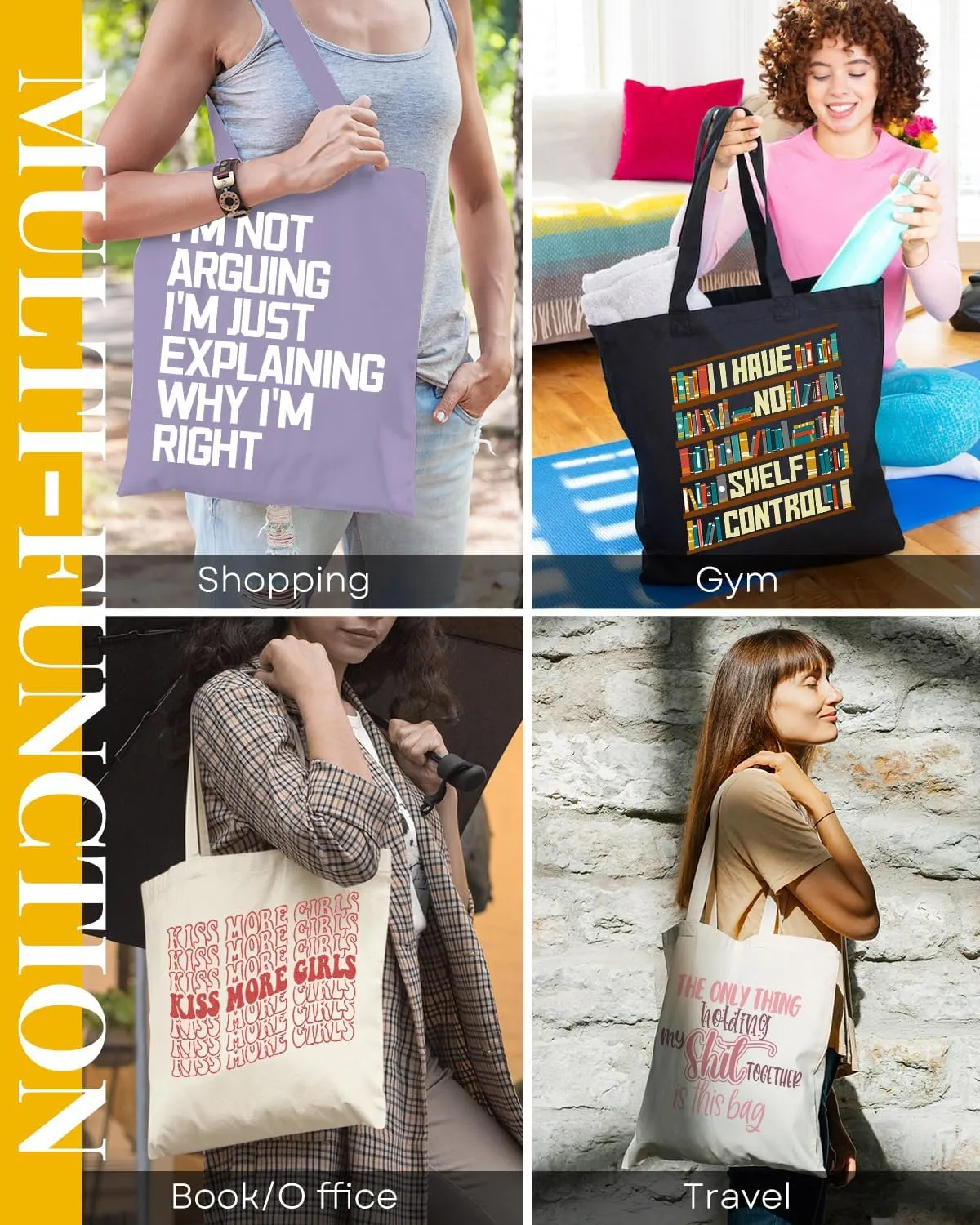 AUSVKAI Canvas Tote Bag Aesthetic for Women, Cute Reusable Cloth Cotton Bags for college Shopping Beach Grocery Trendy Gifts