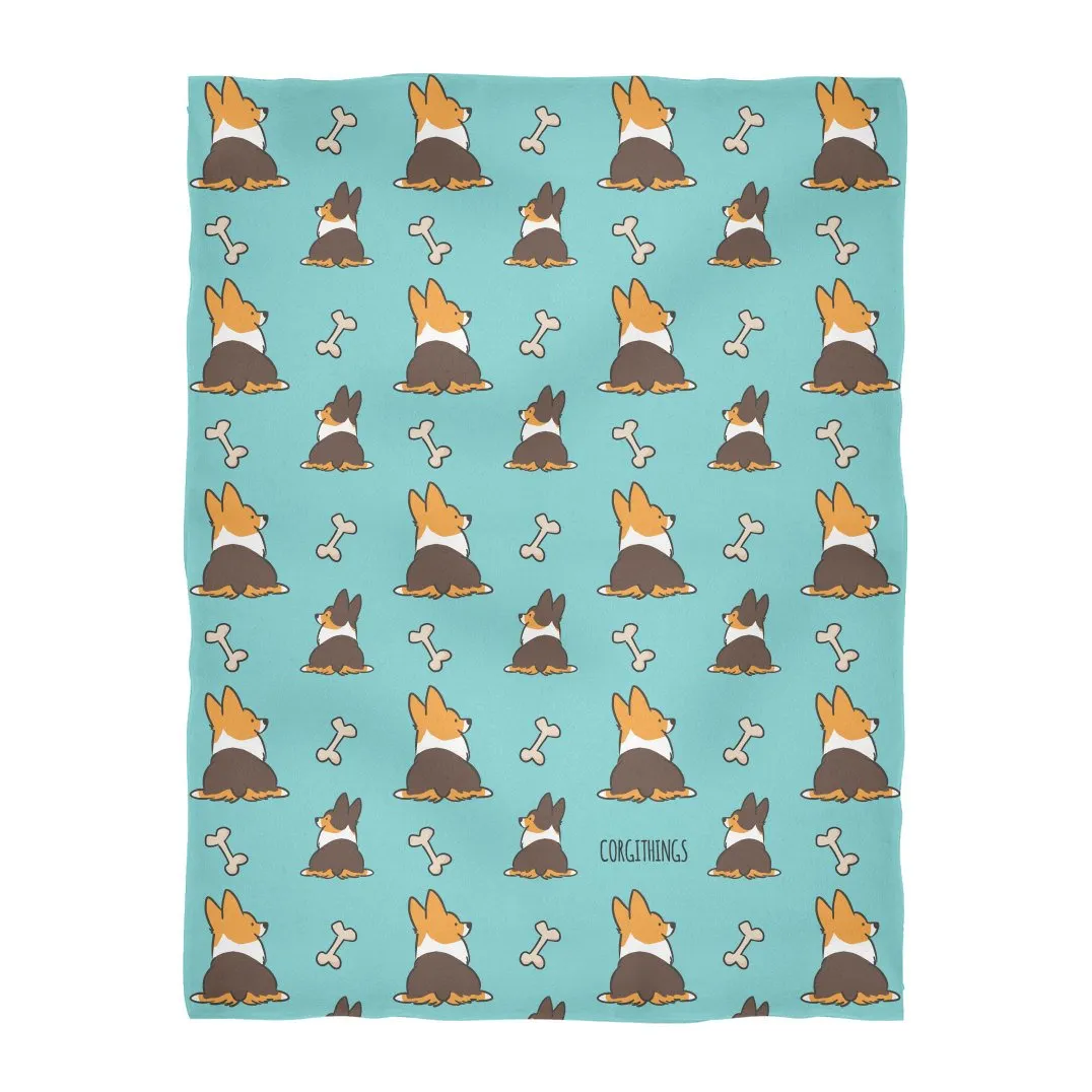 Blue Tricolor Corgi Butts & Bones Fleece Blanket | 3 Sizes