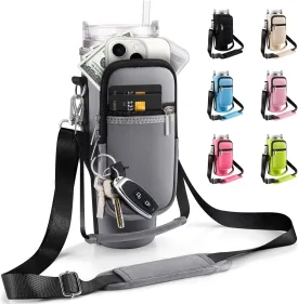 Carrier Bag with Phone Pocket for Stanley 40 oz Tumbler with Handle & Simple Modern 40oz Tumbler - Water Bottle Sling Sleeve Holder for Stanley Cup Accessories with Adjustable Shoulder & Hand Strap