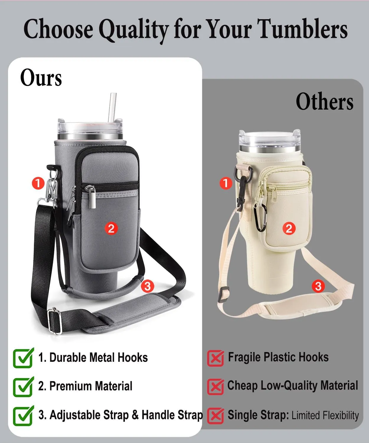 Carrier Bag with Phone Pocket for Stanley 40 oz Tumbler with Handle & Simple Modern 40oz Tumbler - Water Bottle Sling Sleeve Holder for Stanley Cup Accessories with Adjustable Shoulder & Hand Strap