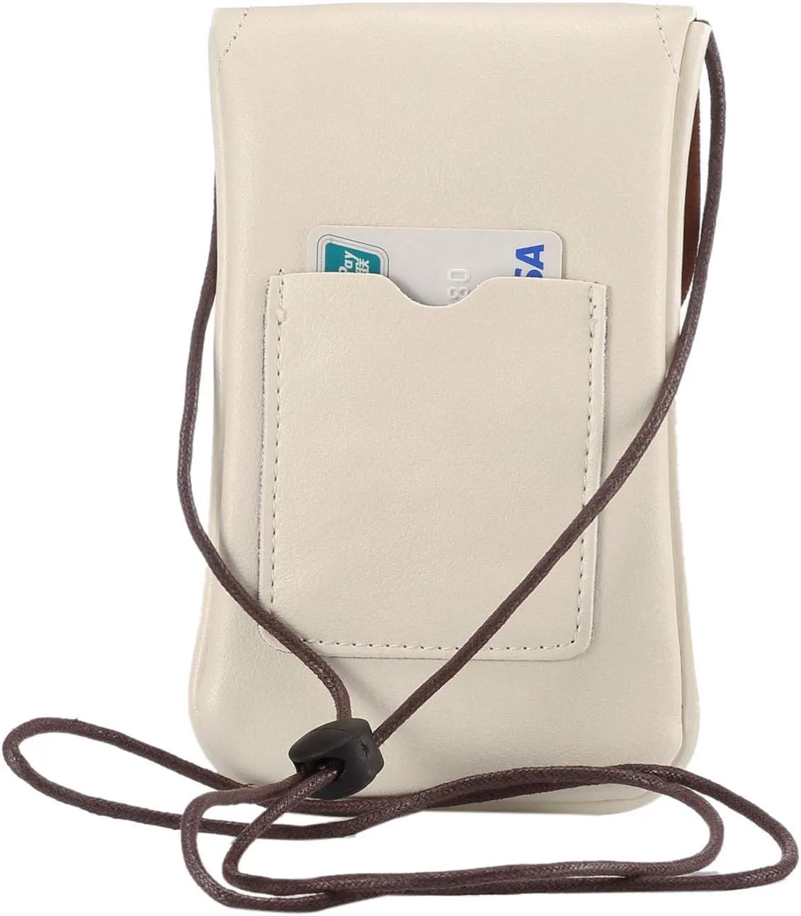 Cell Phone Neck Pouch, PU Leather Carrying Bag with Card Holder Adjustable Strap, Small Travel Purse for iPhone 11 XR XS Max SE 8 7 6 Plus, Galaxy S20 S10 A54 A10, Moto G6 (Cream White)