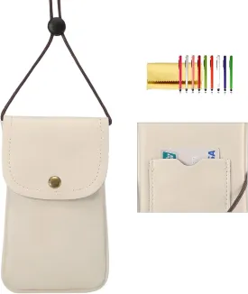 Cell Phone Neck Pouch, PU Leather Carrying Bag with Card Holder Adjustable Strap, Small Travel Purse for iPhone 11 XR XS Max SE 8 7 6 Plus, Galaxy S20 S10 A54 A10, Moto G6 (Cream White)