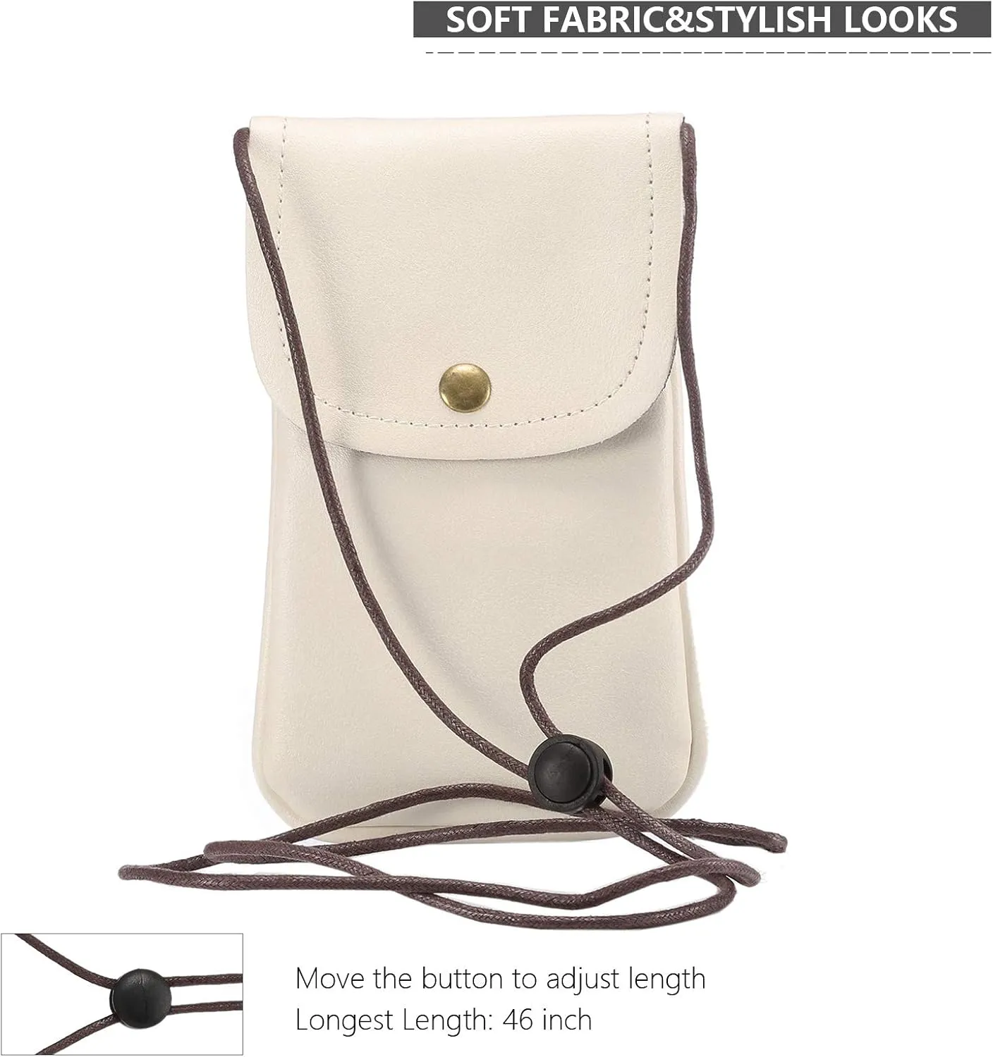 Cell Phone Neck Pouch, PU Leather Carrying Bag with Card Holder Adjustable Strap, Small Travel Purse for iPhone 11 XR XS Max SE 8 7 6 Plus, Galaxy S20 S10 A54 A10, Moto G6 (Cream White)
