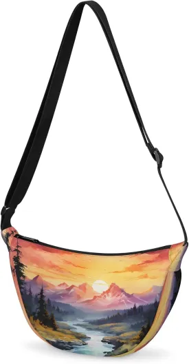 Crescent Crossbody Bag for Women & Men Lightweight Spacious Dumpling-style Sling Bag Adjustable Strap Zippers Travel Casual Use Suitable Valley Creek