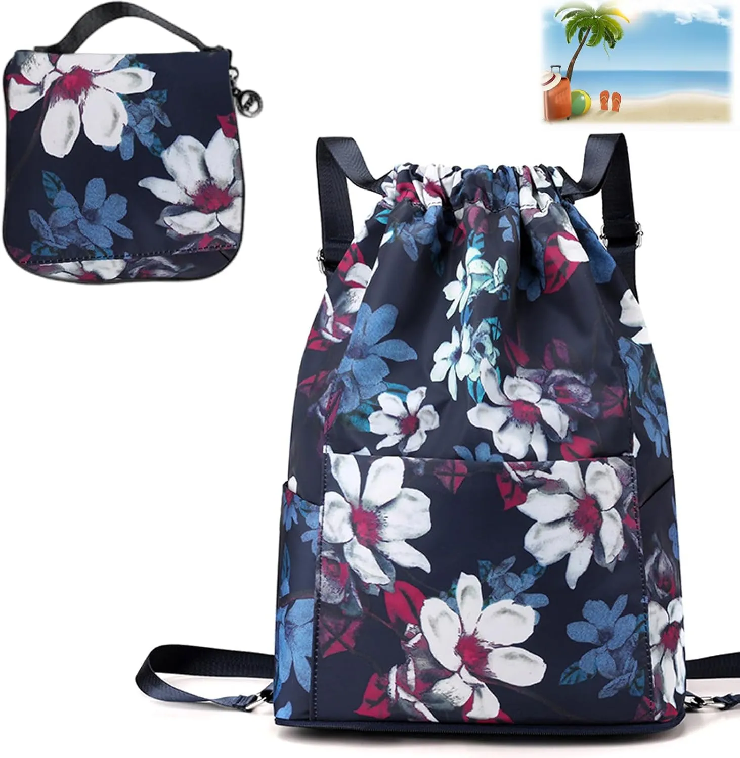 Drawstring Foldable Large Capacity Dry-Wet Separation Travel Sports Backpack,Foldable Drawstring Backpack for Travel (B)