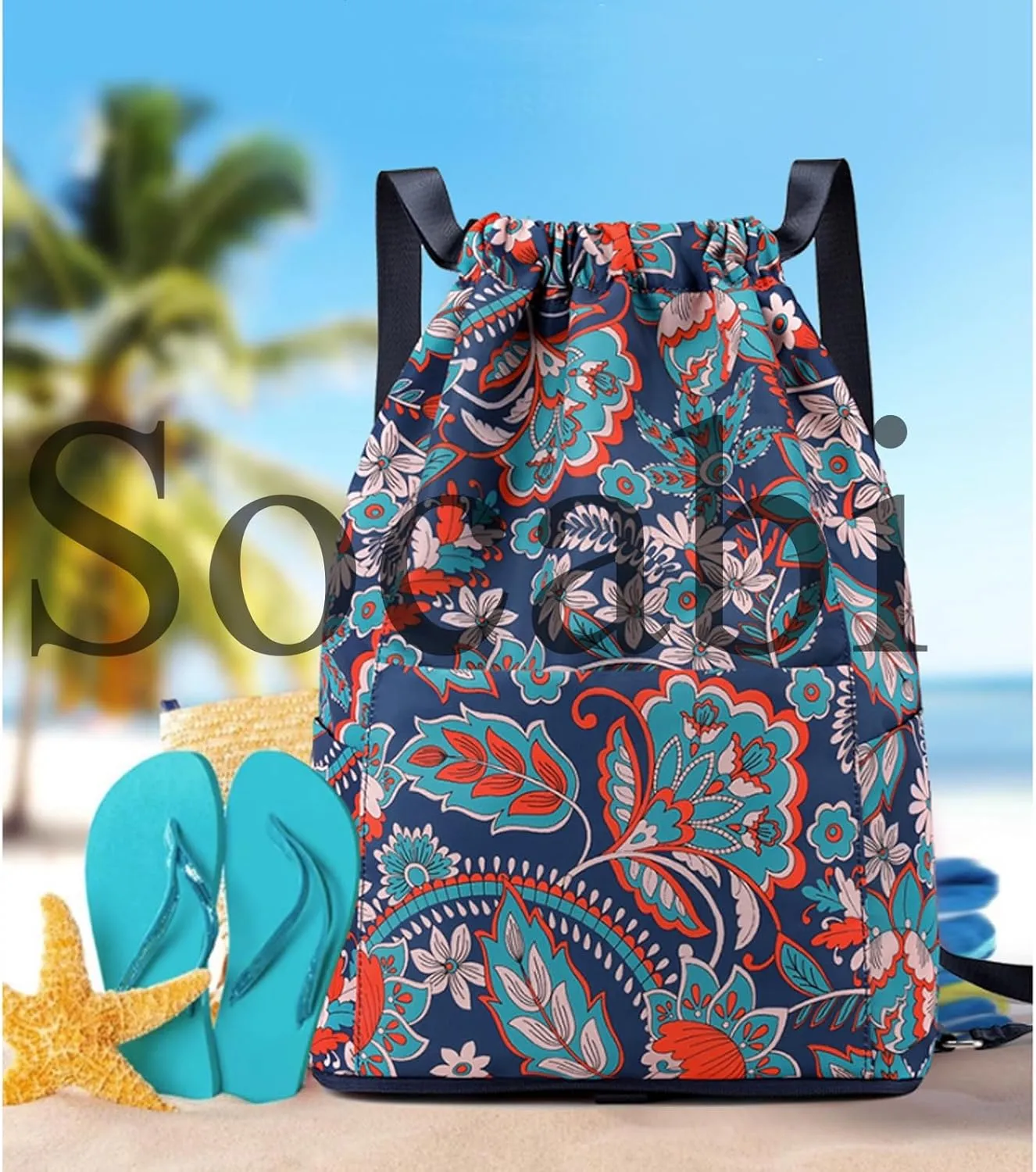 Drawstring Foldable Large Capacity Dry-Wet Separation Travel Sports Backpack,Foldable Drawstring Backpack for Travel (B)