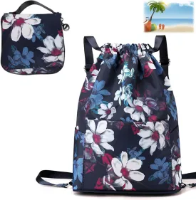 Drawstring Foldable Large Capacity Dry-Wet Separation Travel Sports Backpack,Foldable Drawstring Backpack for Travel (B)