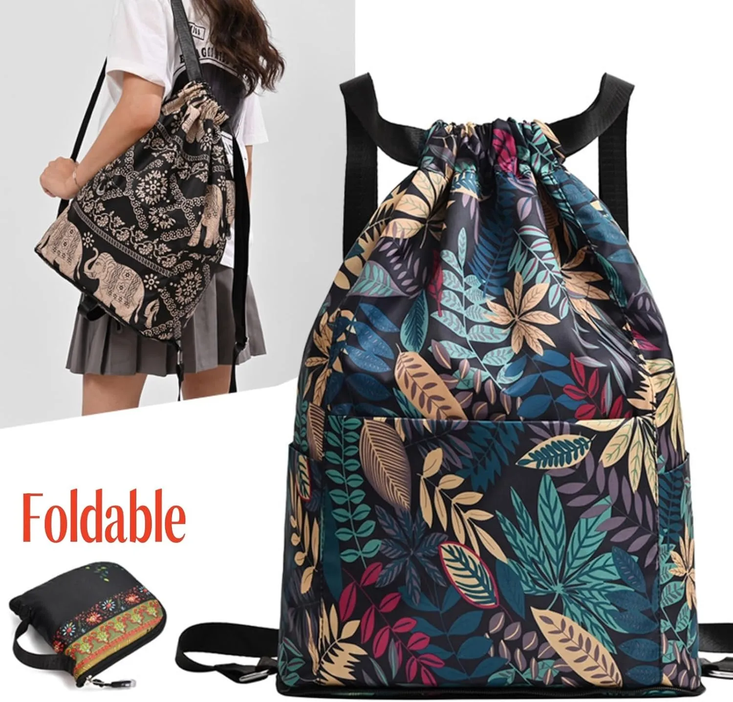Drawstring Foldable Large Capacity Dry-Wet Separation Travel Sports Backpack,Foldable Drawstring Backpack for Travel (B)