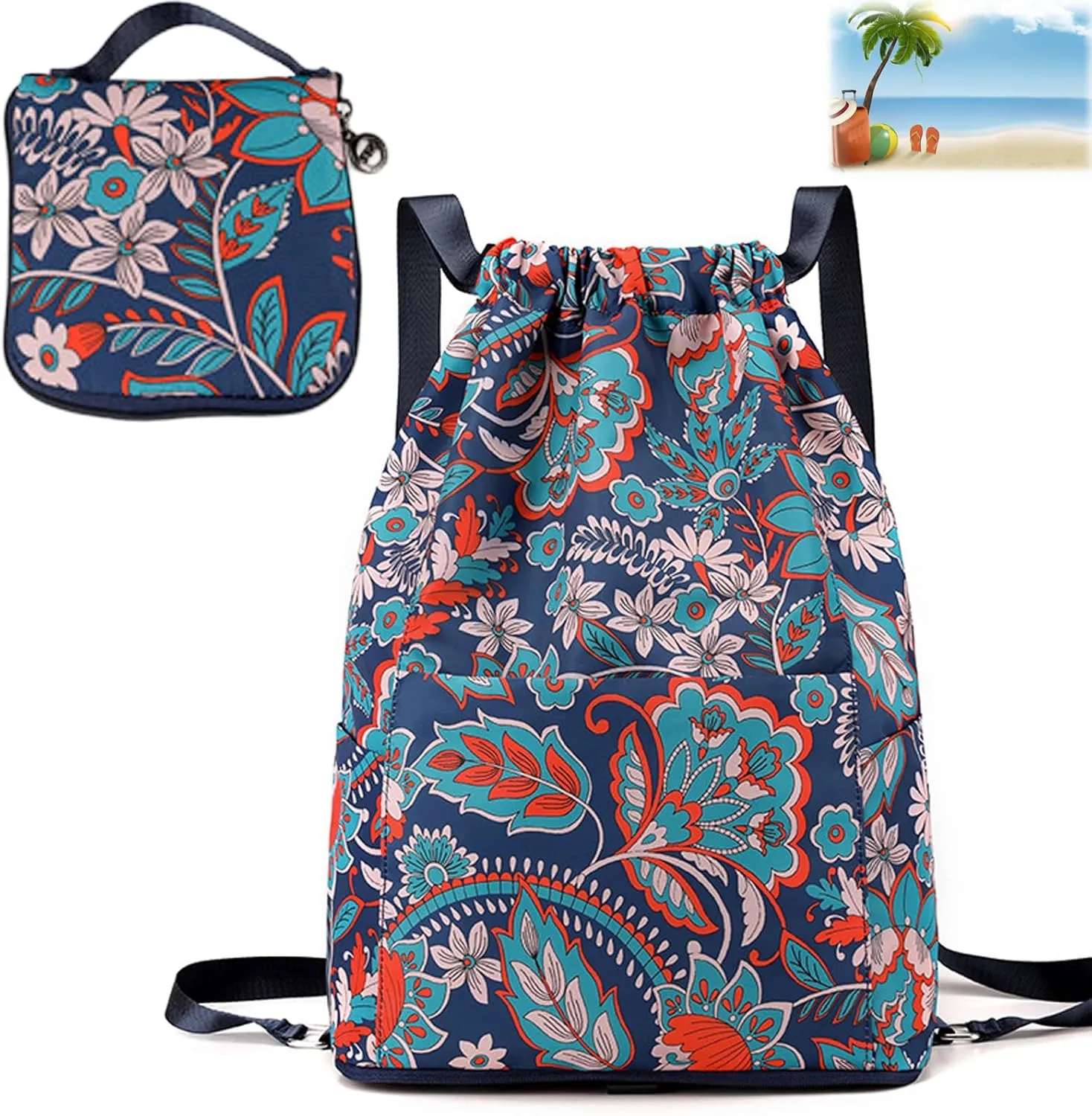 Drawstring Foldable Large Capacity Dry-Wet Separation Travel Sports Backpack,Foldable Drawstring Backpack for Travel (E)