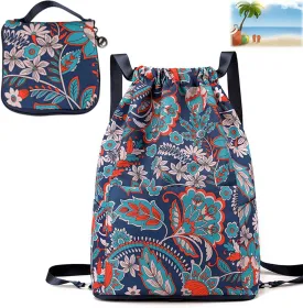 Drawstring Foldable Large Capacity Dry-Wet Separation Travel Sports Backpack,Foldable Drawstring Backpack for Travel (E)