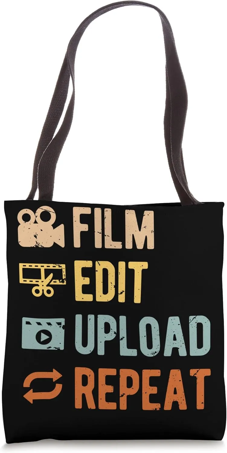 Film Edit Upload Repeat Video Editor Video Editing Tote Bag