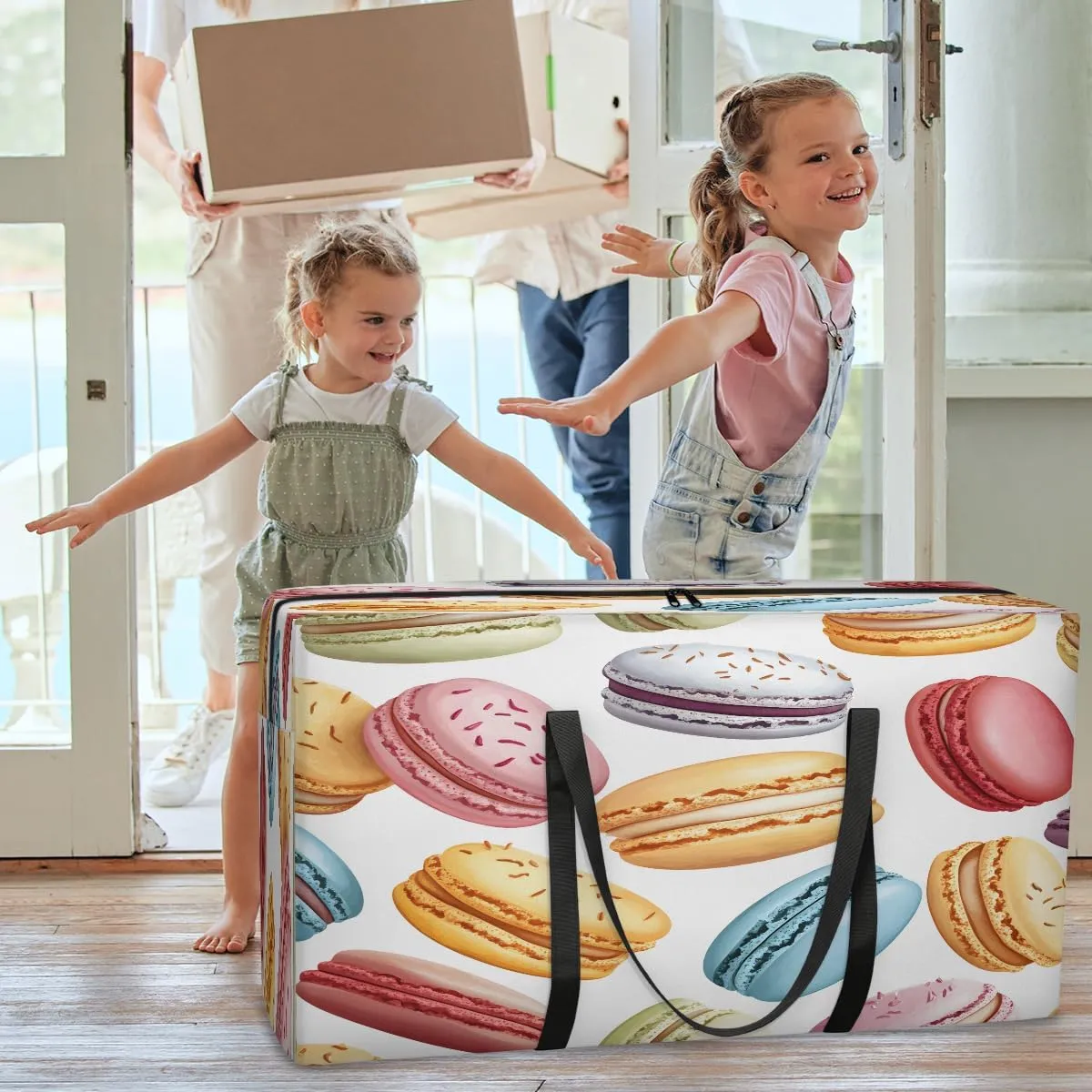 French Macarons XXL Heavy Duty Extra Large Moving Bags with Strong Zipper, Storage Tote Supplies Packing Boxes for Moving, Colorful