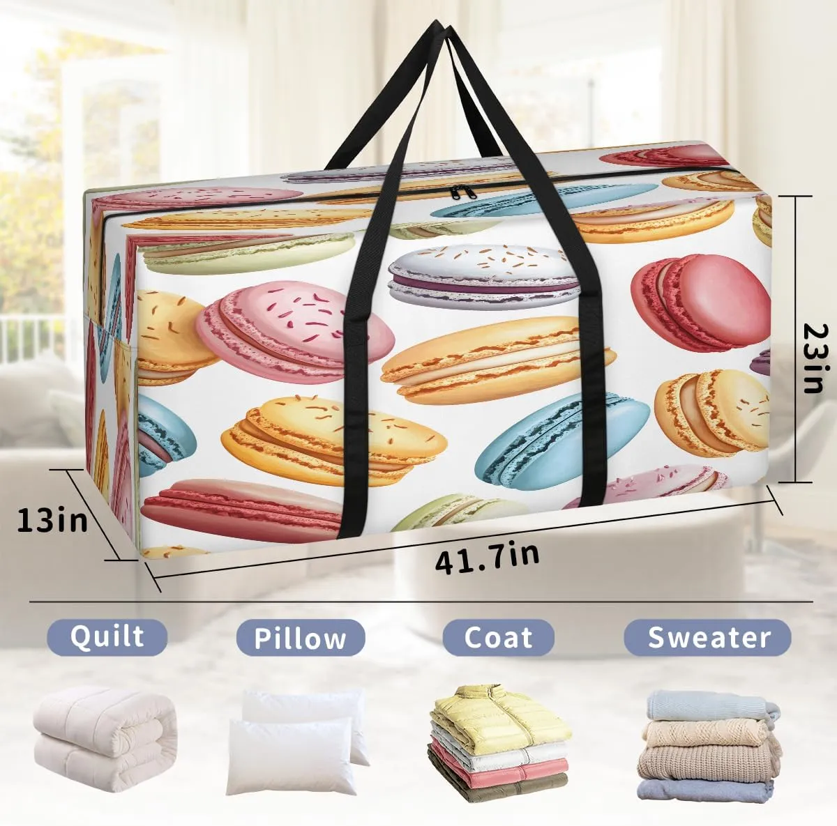 French Macarons XXL Heavy Duty Extra Large Moving Bags with Strong Zipper, Storage Tote Supplies Packing Boxes for Moving, Colorful