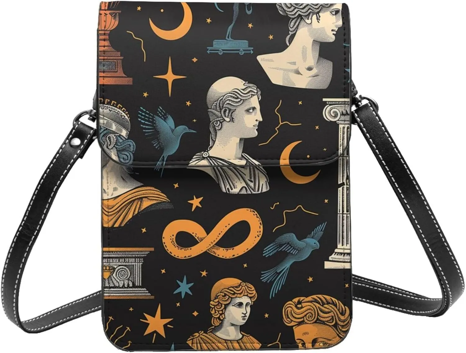 Greek statues and symbols bright Roman columns vintage Leather Small Crossbody Bags for Women Cell Phone Bag Wallet Purses with Adjustable Strap