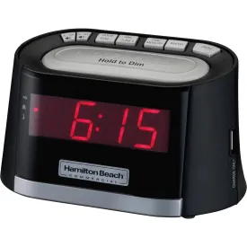Hamilton Beach Commercial Hospitality Clock Radio Alarm Clock with USB Phone Charging Port HCR410