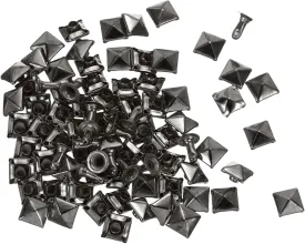 HARFINGTON 100 Set Square Pyramid Rivet 6mm Leather Rivets Metal Spike Studs for Clothing Belts Bags Shoes Punk Rock, Gun Black