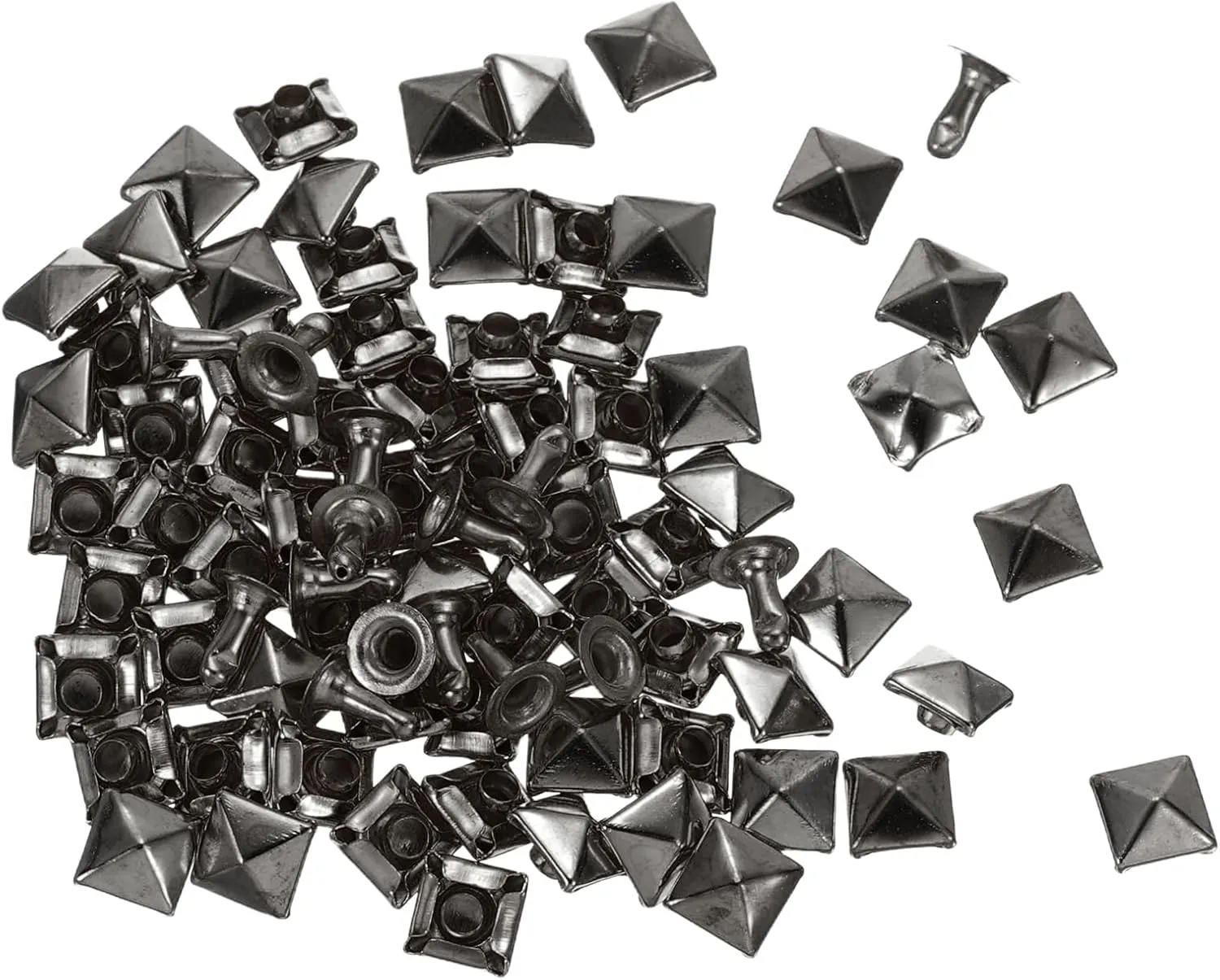 HARFINGTON 100 Set Square Pyramid Rivet 6mm Leather Rivets Metal Spike Studs for Clothing Belts Bags Shoes Punk Rock, Gun Black