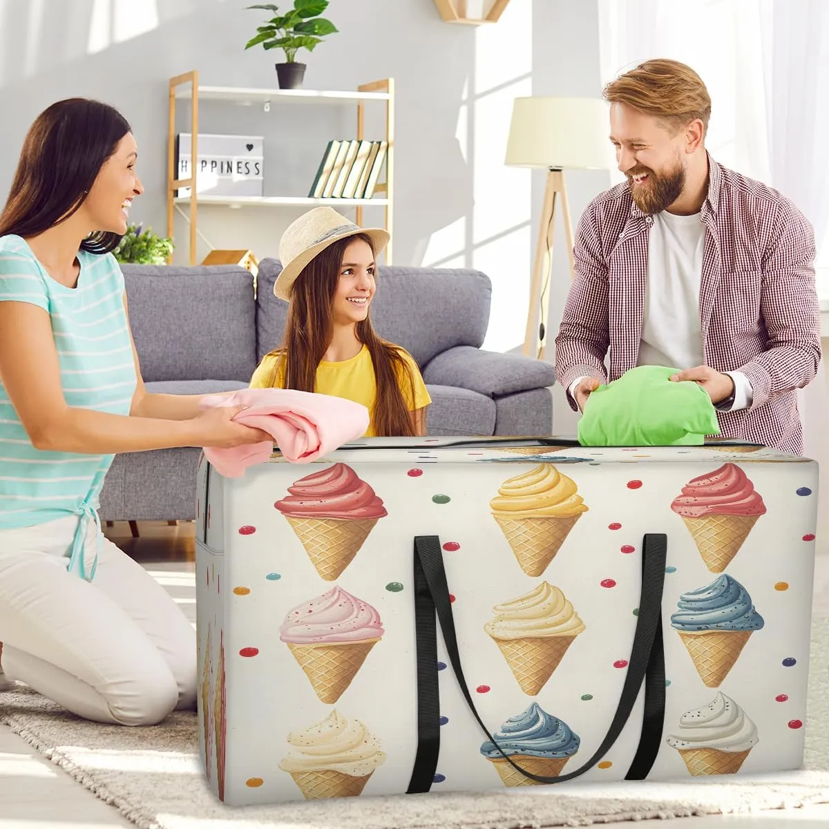 Ice Cream XXL Heavy Duty Extra Large Moving Bags with Strong Zipper, Storage Tote Supplies Packing Boxes for Moving, Food