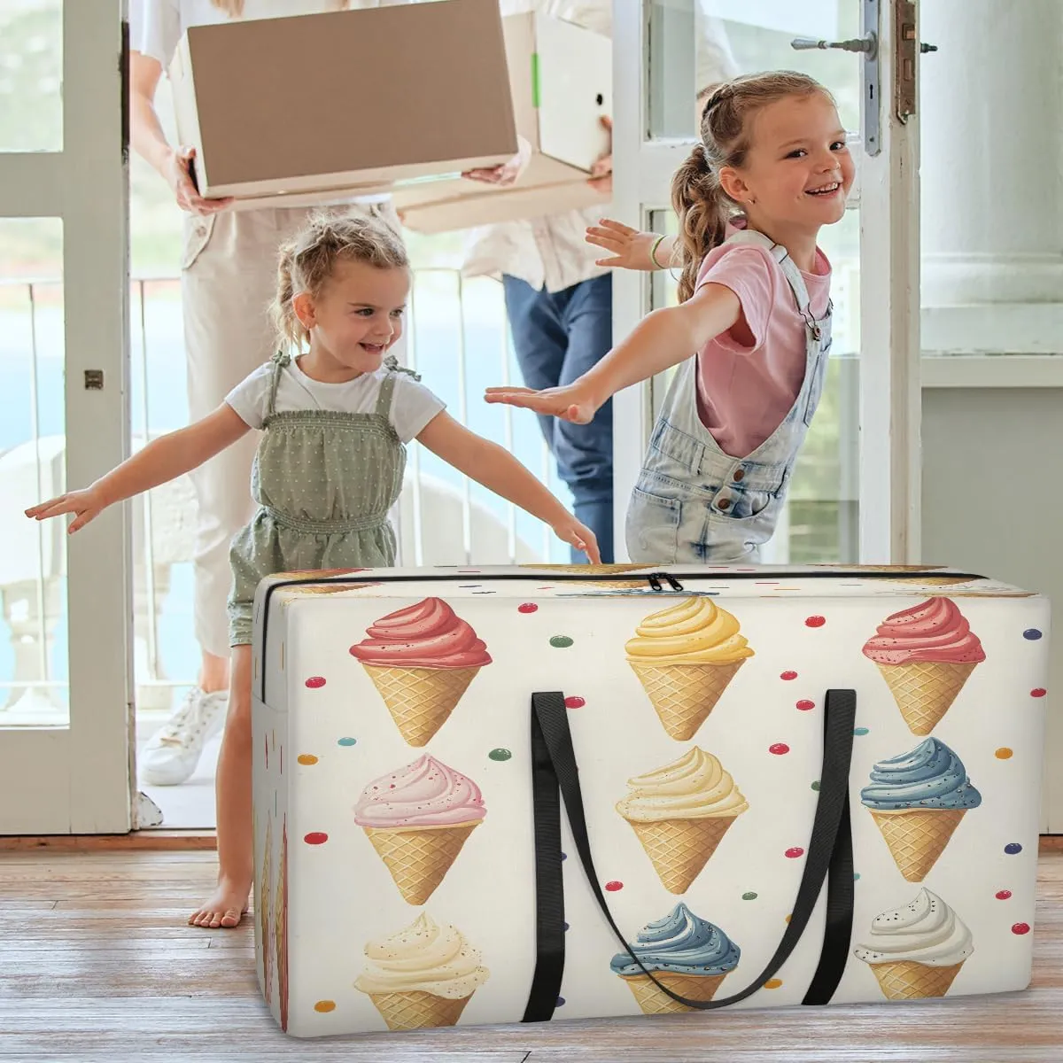 Ice Cream XXL Heavy Duty Extra Large Moving Bags with Strong Zipper, Storage Tote Supplies Packing Boxes for Moving, Food