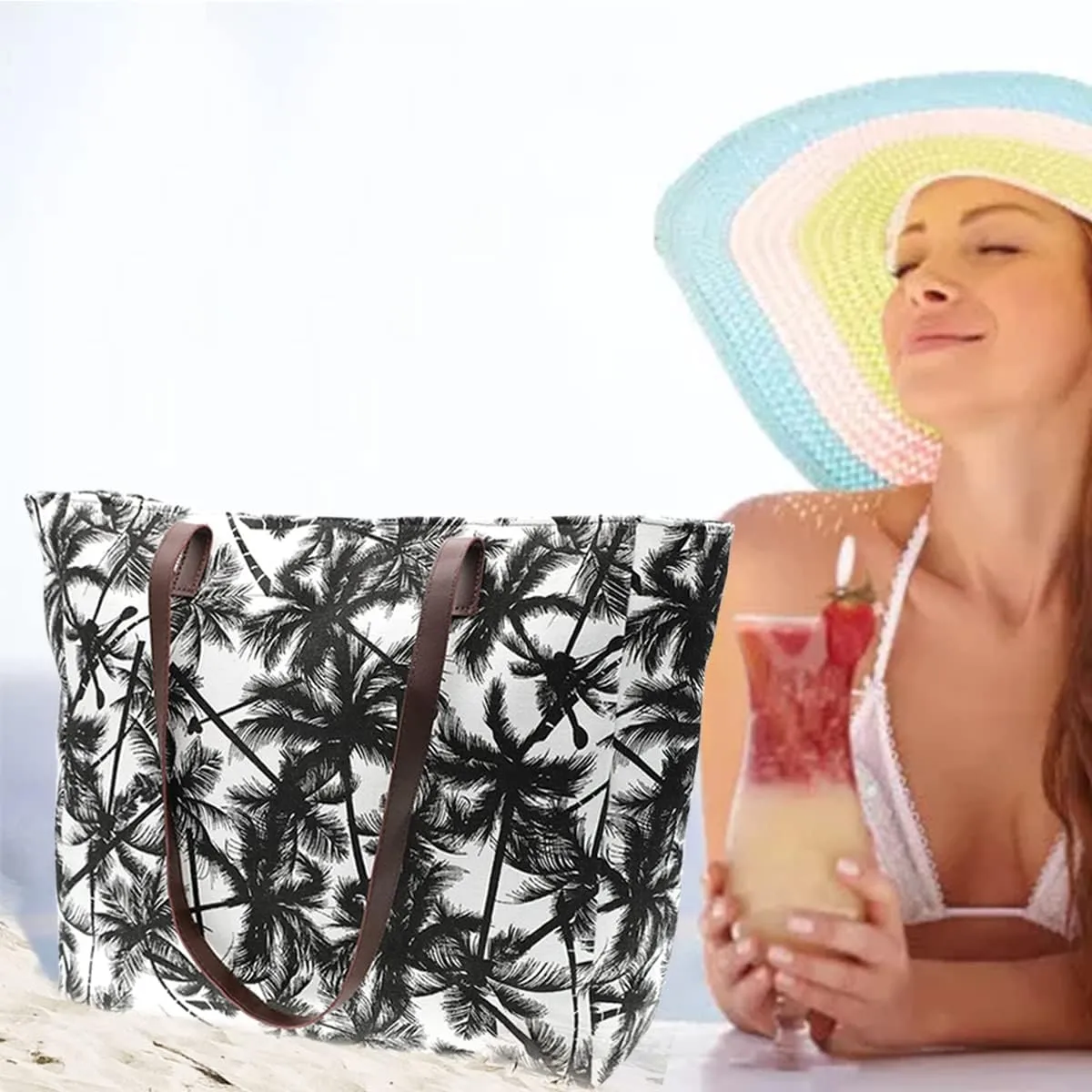 JNF Extra Large Canvas Beach Bags for Women Shoulder Bag Beach Tote Bag with Cotton Rope Handles