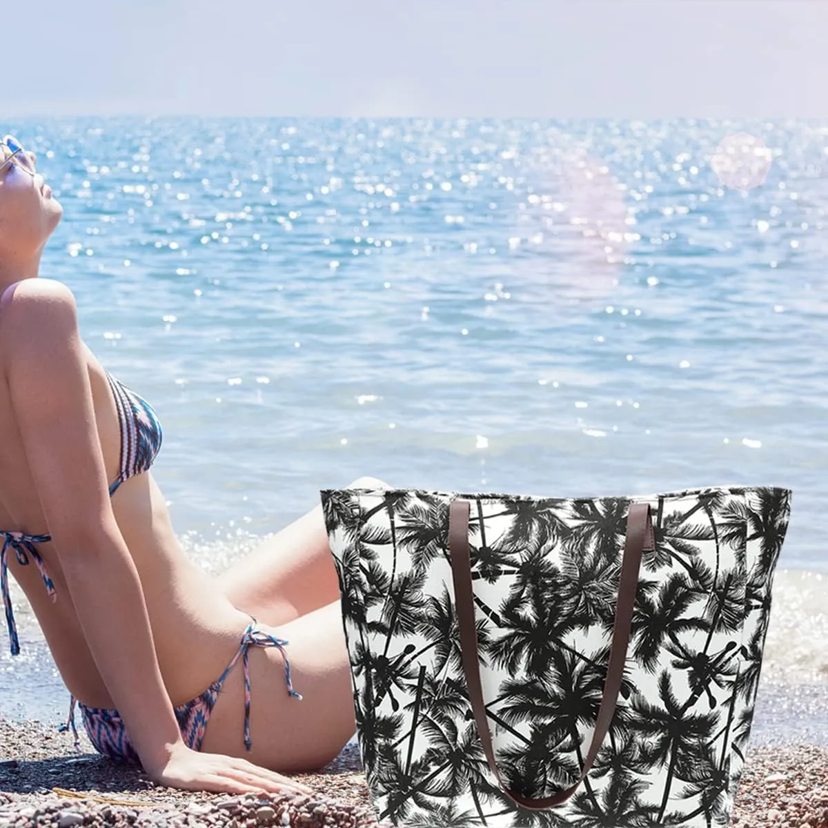 JNF Extra Large Canvas Beach Bags for Women Shoulder Bag Beach Tote Bag with Cotton Rope Handles