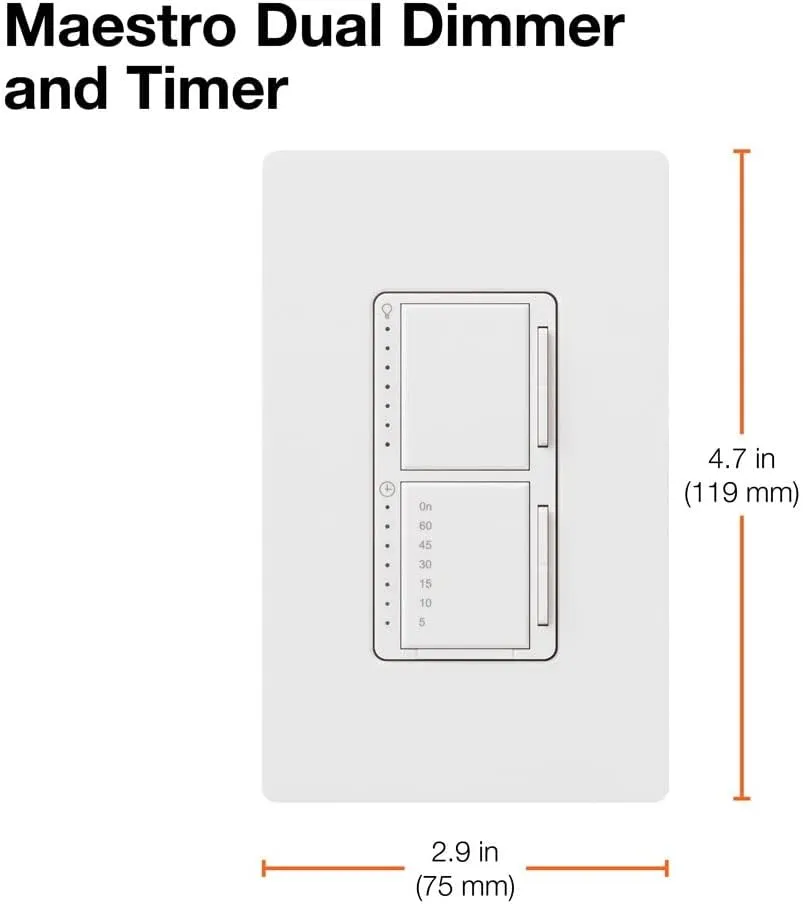Lutron Maestro 300-Watt Single-Pole Digital Dimmer and Timer Switch, for Incandescent and Halogen Bulbs, MA-L3T251-WH, White