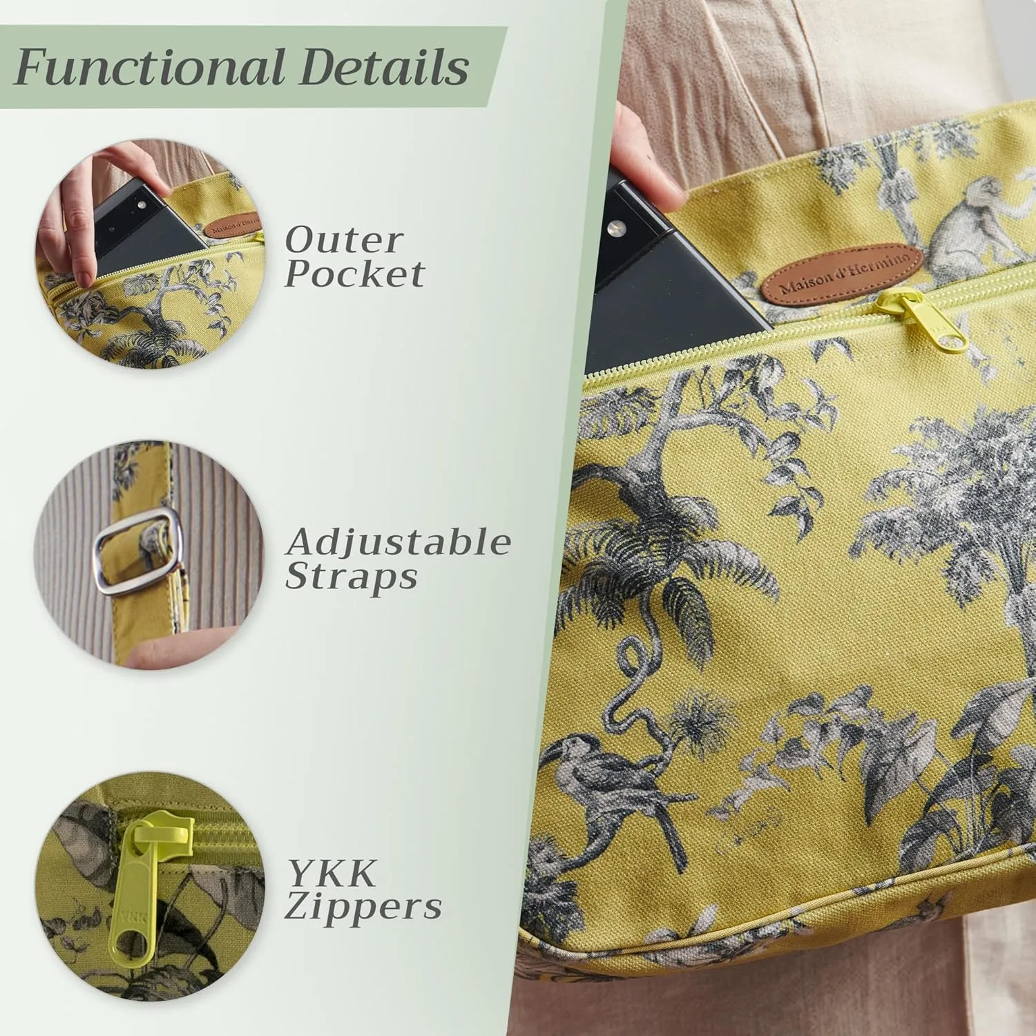 Maison d' Hermine Cross Body Bags for Women Cotton Canvas Shoulder Bag for Shopping Travel Everyday Use Tote purse Sling Bag