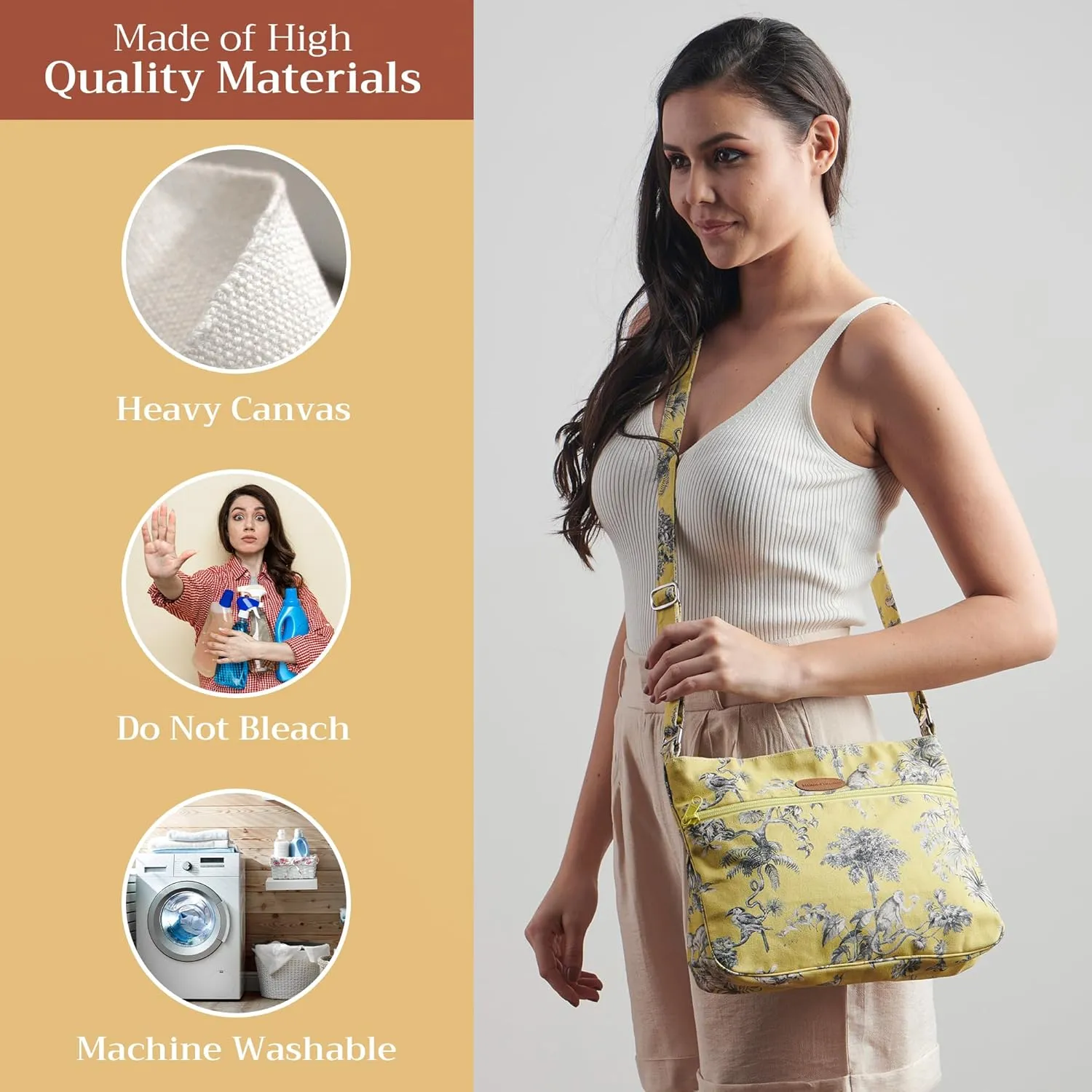Maison d' Hermine Cross Body Bags for Women Cotton Canvas Shoulder Bag for Shopping Travel Everyday Use Tote purse Sling Bag