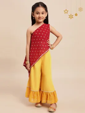 Maroon & Yellow Georgette Asymmetric Kurta Sets