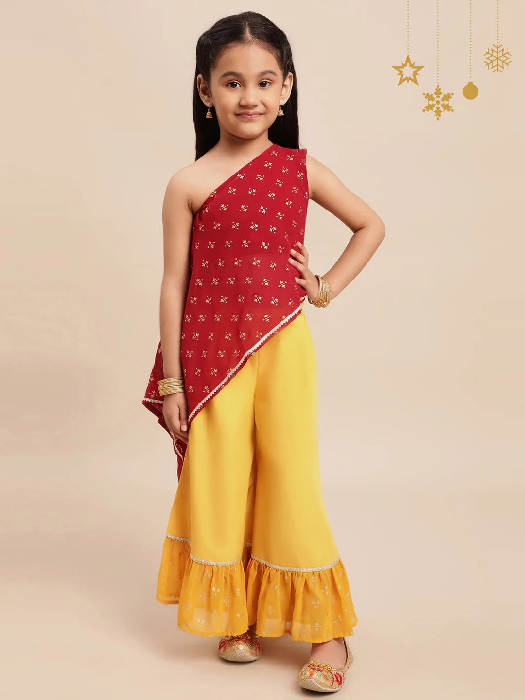 Maroon & Yellow Georgette Asymmetric Kurta Sets
