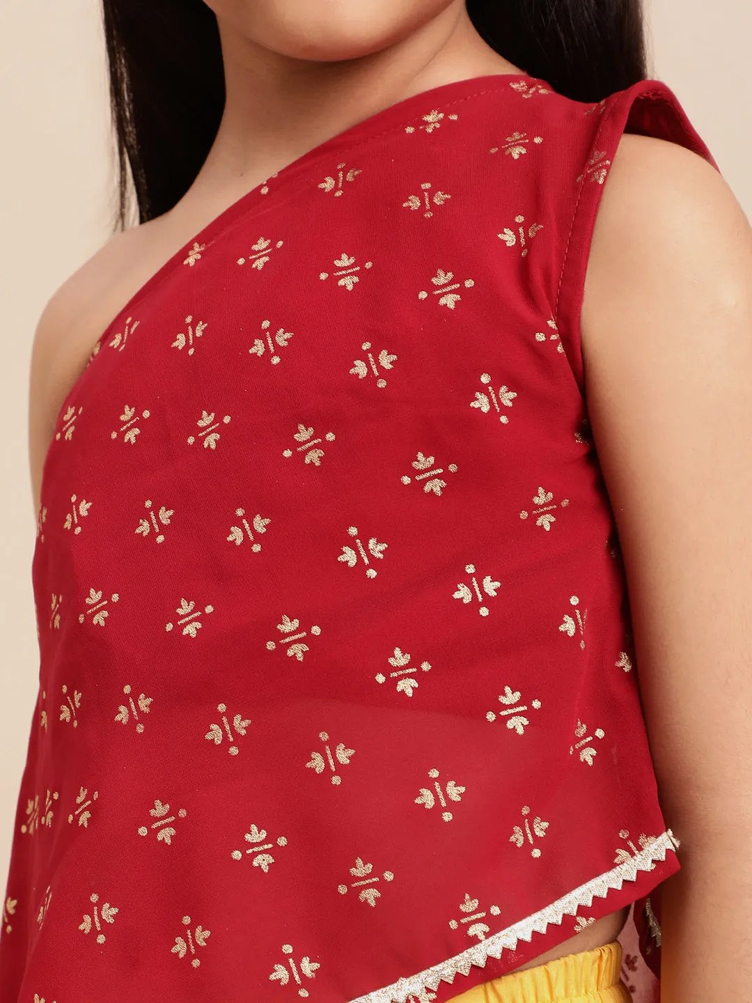 Maroon & Yellow Georgette Asymmetric Kurta Sets