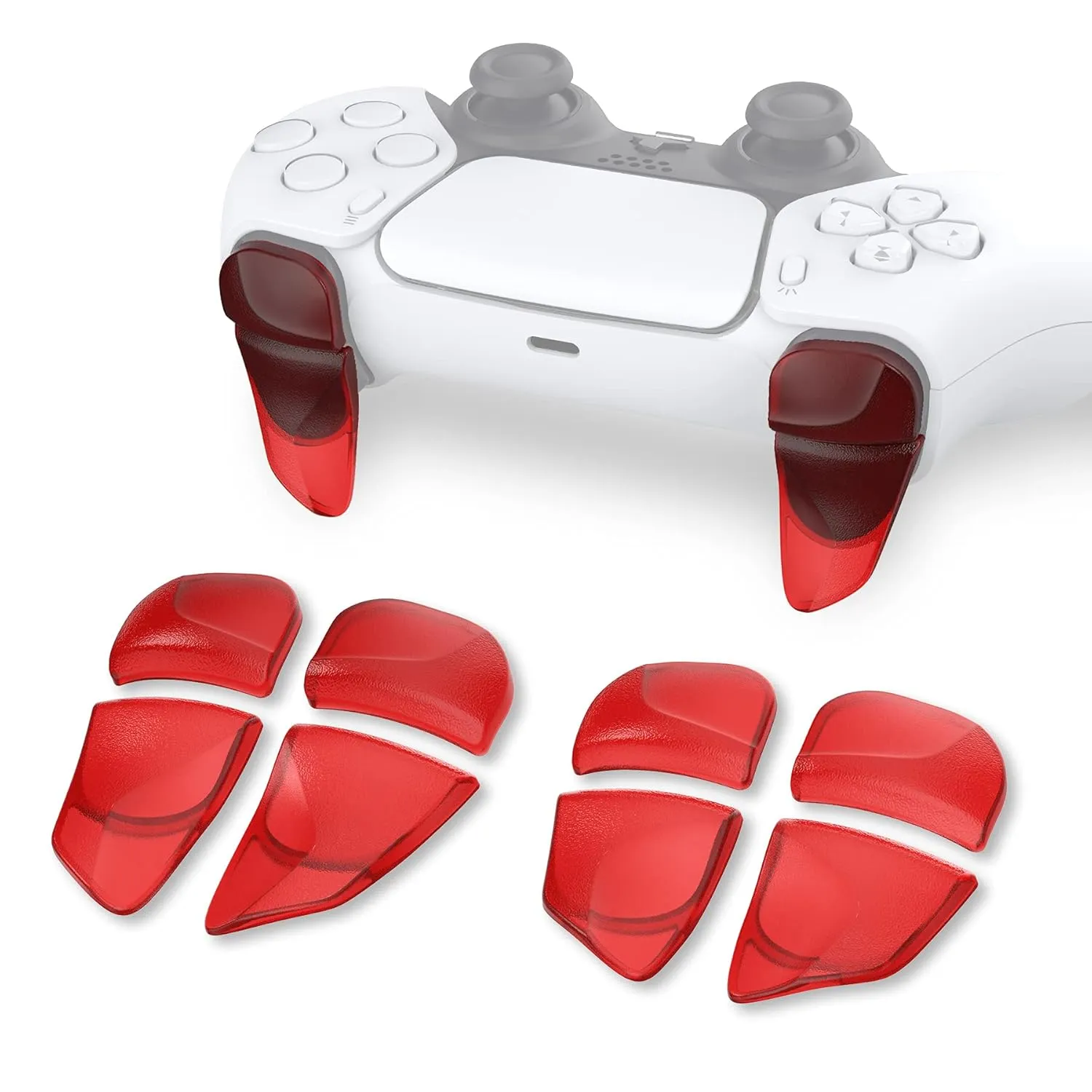 PlayVital Blade 2 Pairs Shoulder Buttons Extension Triggers for ps5 Controller, Game Improvement Adjusters for PS Portal Remote Player, Bumper Trigger Extenders for ps5 Edge Controller - Clear Red