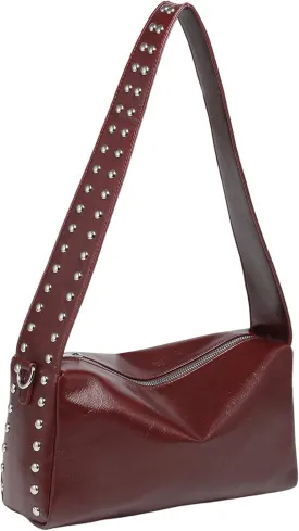QWINEE Women's Studded Shoulder Handbags Vintage PU Leather Underarm Bags Zipper Y2k Handbag Purse