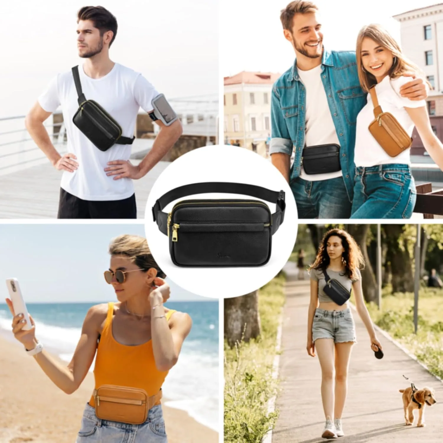 S-ZONE Fanny Packs for Women Genuine Leather RFID Blocking Crossbody Bags Purses Sling Waist Chest Bag Gifts Travel Running Adjustable Strap Men