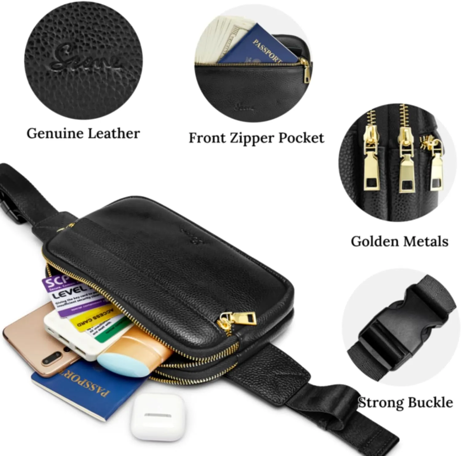 S-ZONE Fanny Packs for Women Genuine Leather RFID Blocking Crossbody Bags Purses Sling Waist Chest Bag Gifts Travel Running Adjustable Strap Men