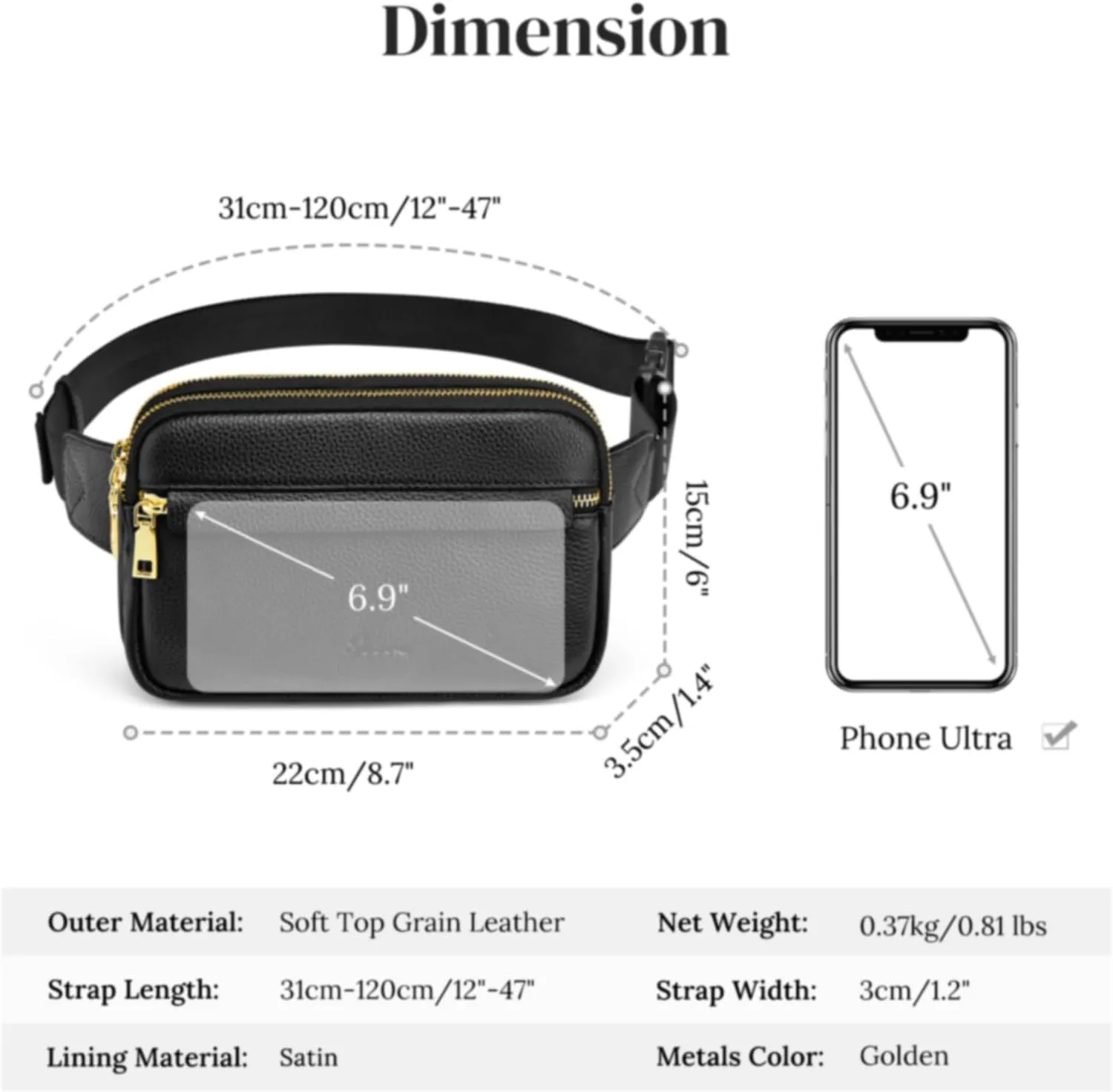 S-ZONE Fanny Packs for Women Genuine Leather RFID Blocking Crossbody Bags Purses Sling Waist Chest Bag Gifts Travel Running Adjustable Strap Men