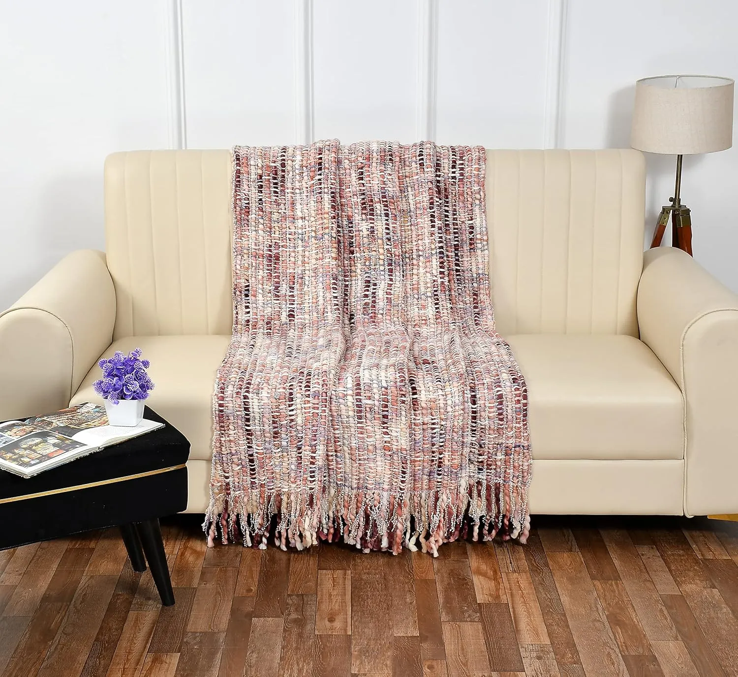Soft Throw Blanket | Throw Blanket for Sofa, Bed, Chair and Travel | Rust Throw Blanket |100% Acrylic| Pack of 1, 50x 60INCH (Pink White)