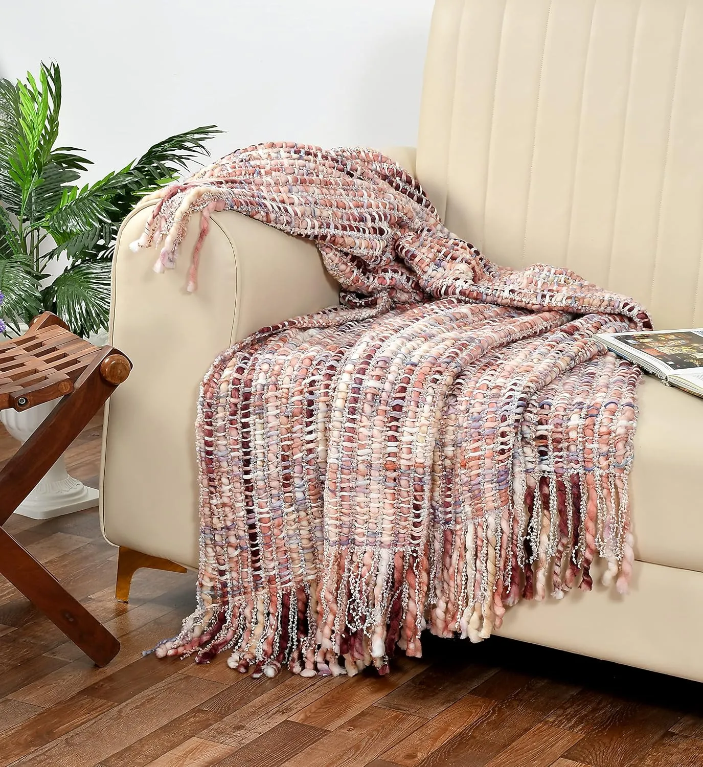 Soft Throw Blanket | Throw Blanket for Sofa, Bed, Chair and Travel | Rust Throw Blanket |100% Acrylic| Pack of 1, 50x 60INCH (Pink White)