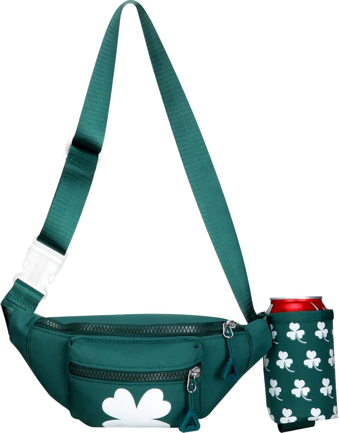 St. Patrick's Day Fanny Pack with Drink Holder Shamrock Waist Pack Green Clover Belt Bag for Walking Hiking