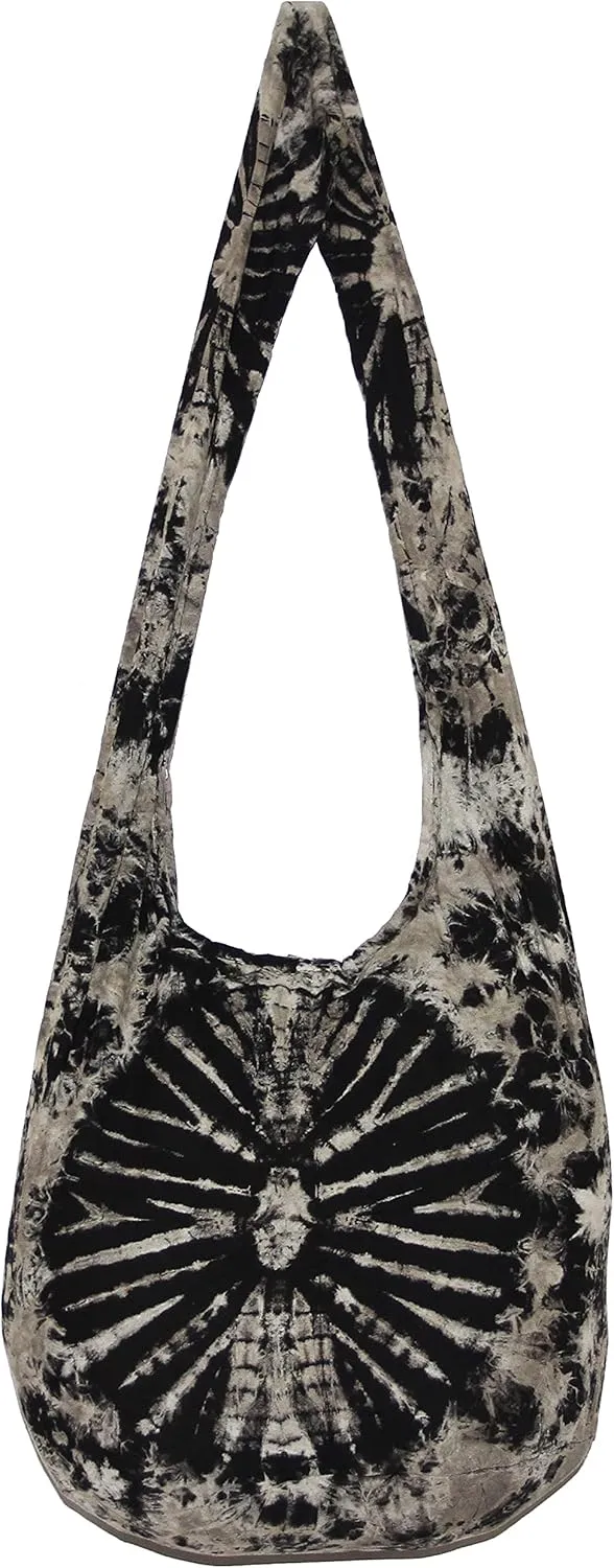 TIE DYE Bohemian Hipster Hobo Boho Hippie Crossbody Bag Purse Black Tone 39"