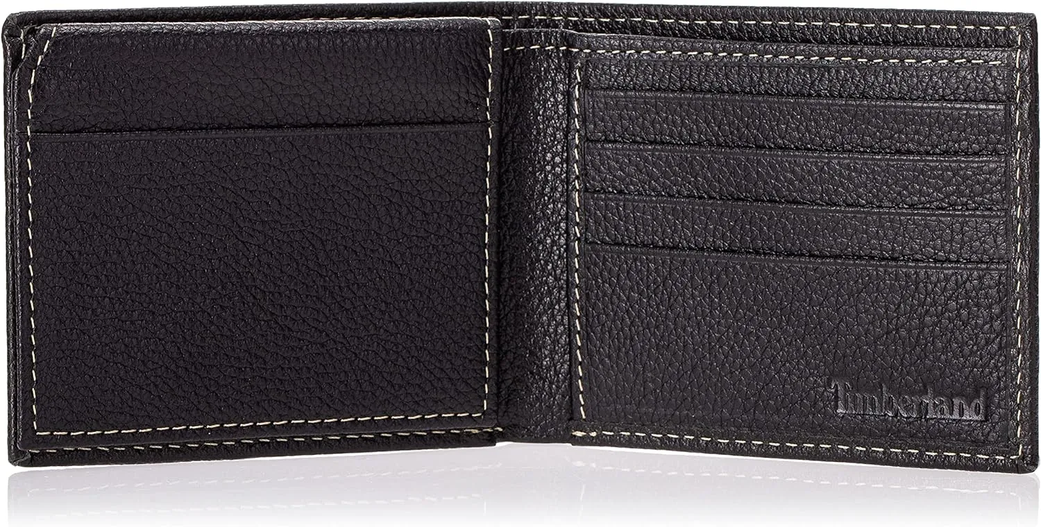 Timberland Men's Leather Wallet With Attached Flip Pocket, Black (Sportz), One Size