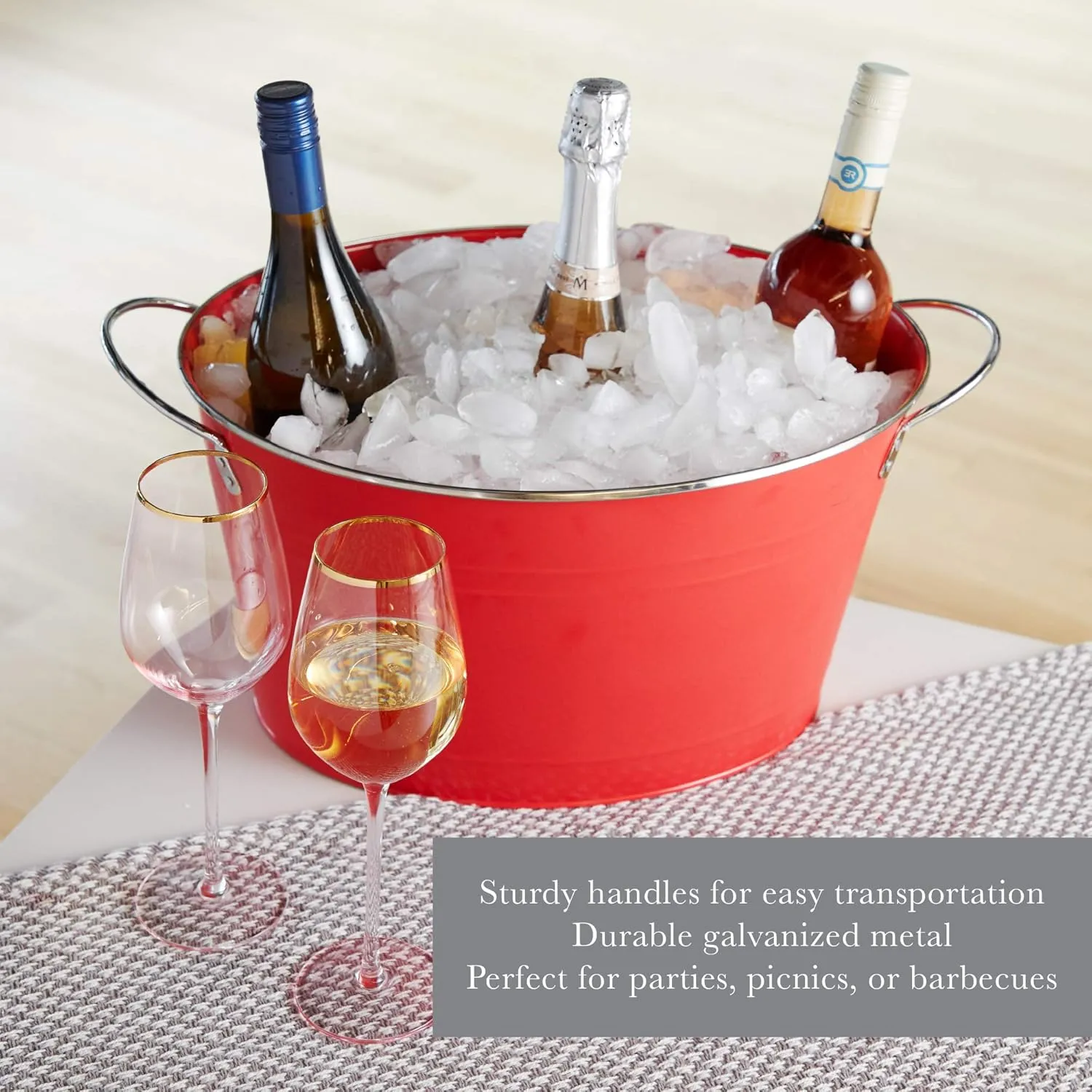 Twine Big Red Ice Bucket - Galvanized Metal Drink Beverage Tub for Home Parties, Country Home Wine And Beer Chiller, Holds 4.5 Gallons