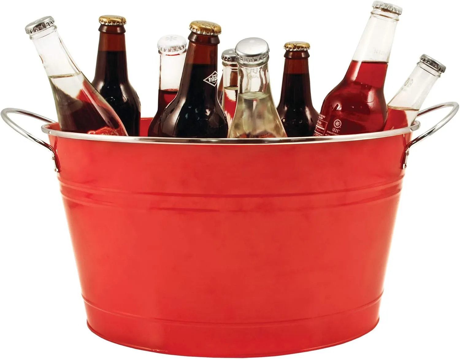 Twine Big Red Ice Bucket - Galvanized Metal Drink Beverage Tub for Home Parties, Country Home Wine And Beer Chiller, Holds 4.5 Gallons