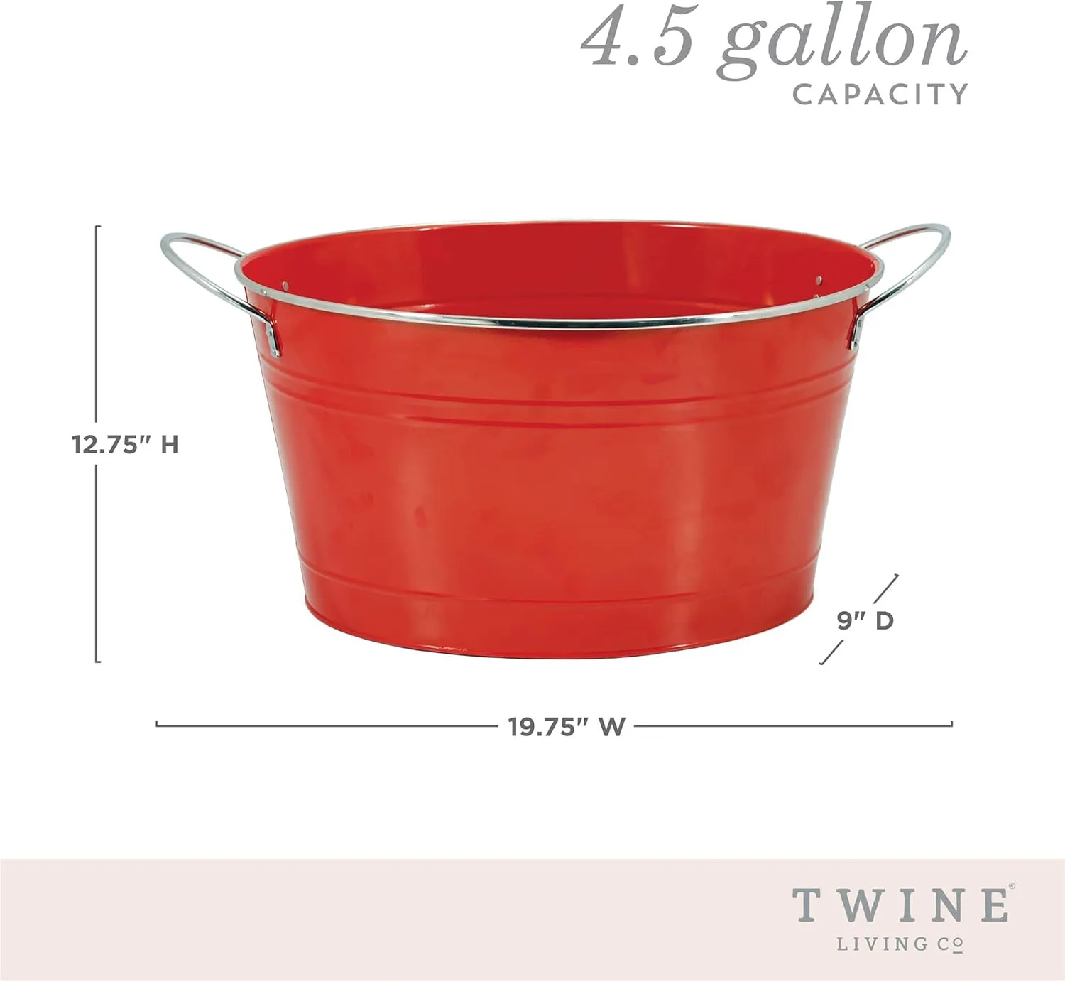 Twine Big Red Ice Bucket - Galvanized Metal Drink Beverage Tub for Home Parties, Country Home Wine And Beer Chiller, Holds 4.5 Gallons