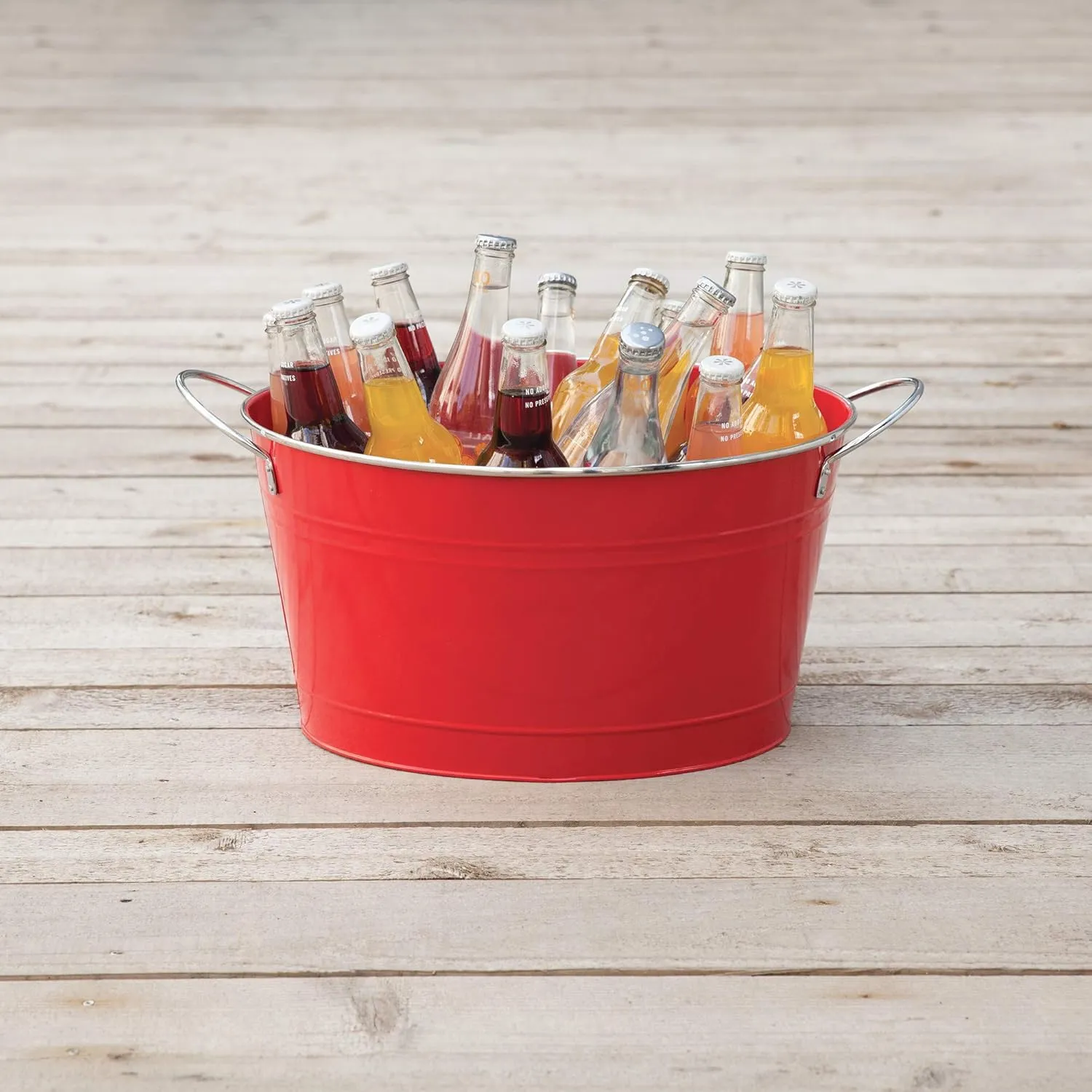 Twine Big Red Ice Bucket - Galvanized Metal Drink Beverage Tub for Home Parties, Country Home Wine And Beer Chiller, Holds 4.5 Gallons