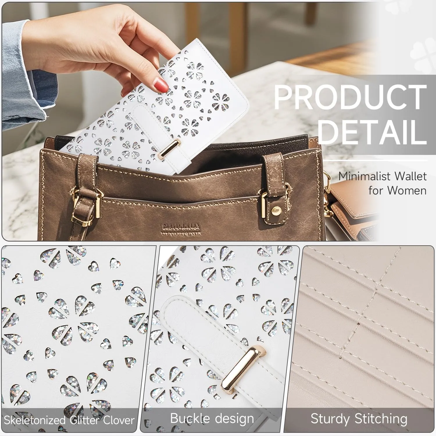 Wallet for Women Ultra Slim Thin Leather Womens Wallet RFID Blocking Bifold Clutch Long Ladies Wallet(White)