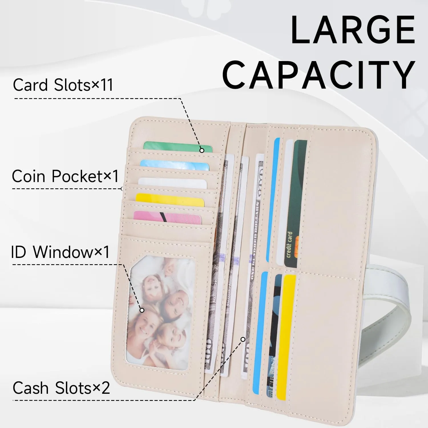 Wallet for Women Ultra Slim Thin Leather Womens Wallet RFID Blocking Bifold Clutch Long Ladies Wallet(White)